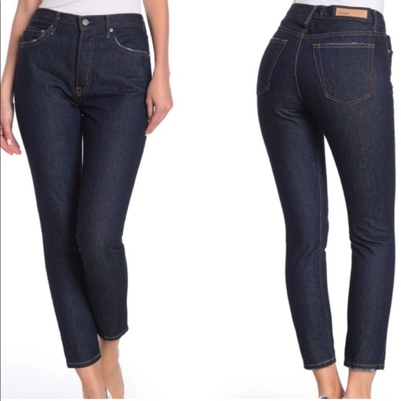 NWT GRLFRND Karolina High Rise Skinny Crop Jeans Moody Blues Dark Blue Size 24 - Picture 1 of 15